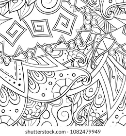 Tracery seamless pattern. Mehndi design. Ethnic monochrome binary doodle texture. Curved doodling black and white background. Vector