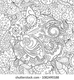 Tracery seamless pattern. Mehndi design. Ethnic monochrome binary doodle texture. Curved doodling black and white background. Vector