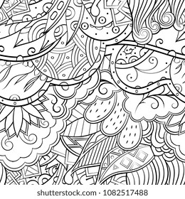 Tracery seamless pattern. Mehndi design. Ethnic monochrome binary doodle texture. Curved doodling black and white background. Vector