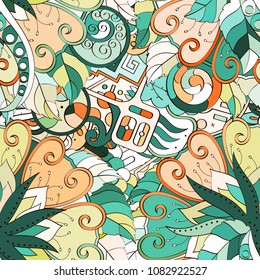 Tracery seamless pattern. Mehndi design. Ethnic colorful doodle texture. Curved doodling background. Vector