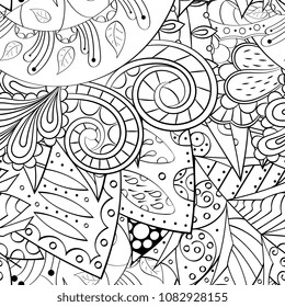 Tracery seamless pattern. Mehndi design. Ethnic monochrome binary doodle texture. Curved doodling black and white background. Vector