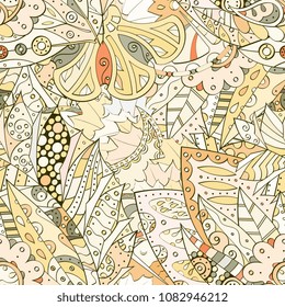 Tracery seamless pattern. Mehndi design. Ethnic colorful doodle texture. Curved doodling background. Vector