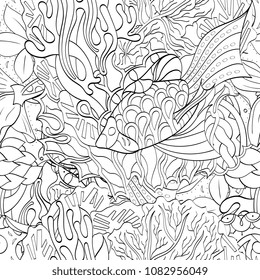 Tracery seamless pattern. Mehndi design. Ethnic monochrome binary doodle texture. Curved doodling black and white background. Vector