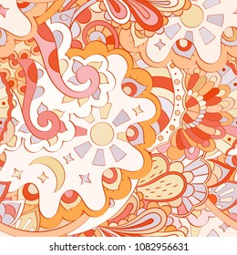 Tracery seamless pattern. Mehndi design. Ethnic colorful doodle texture. Curved doodling background. Vector