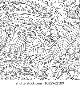 Tracery seamless pattern. Mehndi design. Ethnic monochrome binary doodle texture. Curved doodling black and white background. Vector