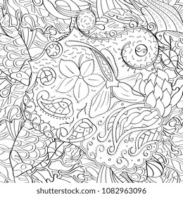 Tracery seamless pattern. Mehndi design. Ethnic monochrome binary doodle texture. Curved doodling black and white background. Vector