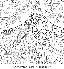 Tracery seamless pattern. Mehndi design. Ethnic monochrome binary doodle texture. Curved doodling black and white background. Vector