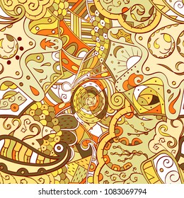 Tracery seamless pattern. Mehndi design. Ethnic colorful doodle texture. Curved doodling background. Vector