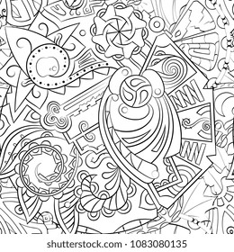 Tracery seamless pattern. Mehndi design. Ethnic monochrome binary doodle texture. Curved doodling black and white background. Vector
