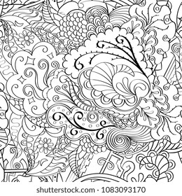Tracery seamless pattern. Mehndi design. Ethnic monochrome binary doodle texture. Curved doodling black and white background. Vector