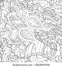 Tracery seamless pattern. Mehndi design. Ethnic monochrome binary doodle texture. Curved doodling black and white background. Vector