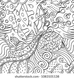 Tracery seamless pattern. Mehndi design. Ethnic monochrome binary doodle texture. Curved doodling black and white background. Vector