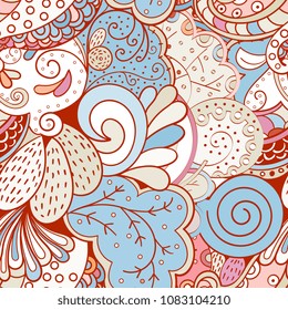 Tracery seamless pattern. Mehndi design. Ethnic colorful doodle texture. Curved doodling background. Vector