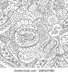 Tracery seamless pattern. Mehndi design. Ethnic monochrome binary doodle texture. Curved doodling black and white background. Vector