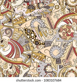 Tracery seamless pattern. Mehndi design. Ethnic colorful doodle texture. Curved doodling background. Vector