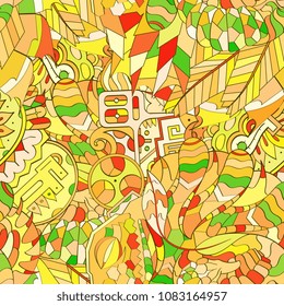 Tracery seamless pattern. Mehndi design. Ethnic colorful doodle texture. Curved doodling background. Vector