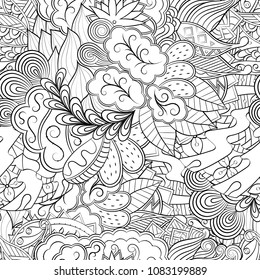 Tracery seamless pattern. Mehndi design. Ethnic monochrome binary doodle texture. Curved doodling black and white background. Vector