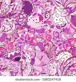Tracery seamless pattern. Mehndi design. Ethnic colorful doodle texture. Curved doodling background. Vector