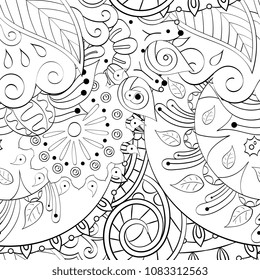 Tracery seamless pattern. Mehndi design. Ethnic monochrome binary doodle texture. Curved doodling black and white background. Vector