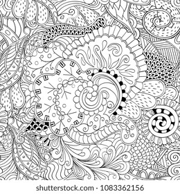 Tracery seamless pattern. Mehndi design. Ethnic monochrome binary doodle texture. Curved doodling black and white background. Vector
