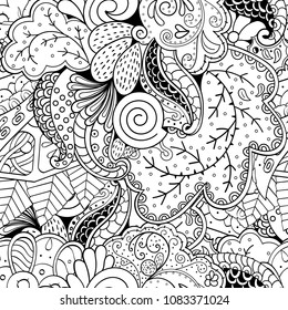 Tracery seamless pattern. Mehndi design. Ethnic monochrome binary doodle texture. Curved doodling black and white background. Vector