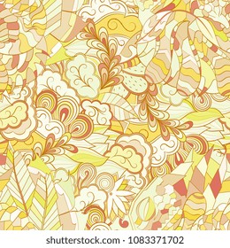 Tracery seamless pattern. Mehndi design. Ethnic colorful doodle texture. Curved doodling background. Vector