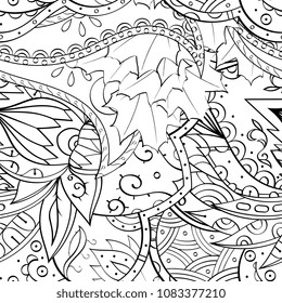 Tracery seamless pattern. Mehndi design. Ethnic monochrome binary doodle texture. Curved doodling black and white background. Vector
