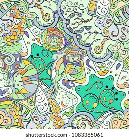 Tracery seamless pattern. Mehndi design. Ethnic colorful doodle texture. Curved doodling background. Vector