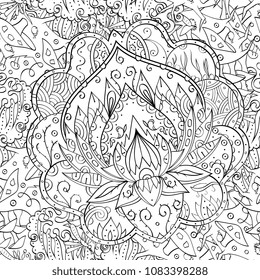 Tracery seamless pattern. Mehndi design. Ethnic monochrome binary doodle texture. Curved doodling black and white background. Vector
