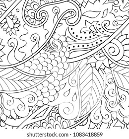 Tracery seamless pattern. Mehndi design. Ethnic monochrome binary doodle texture. Curved doodling black and white background. Vector