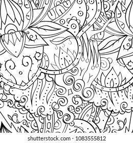 Tracery seamless pattern. Mehndi design. Ethnic monochrome binary doodle texture. Curved doodling black and white background. Vector