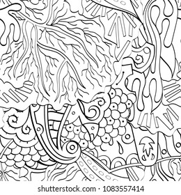 Tracery seamless pattern. Mehndi design. Ethnic monochrome binary doodle texture. Curved doodling black and white background. Vector
