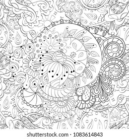 Tracery seamless pattern. Mehndi design. Ethnic monochrome binary doodle texture. Curved doodling black and white background. Vector