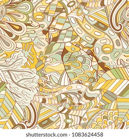 Tracery seamless pattern. Mehndi design. Ethnic colorful doodle texture. Curved doodling background. Vector