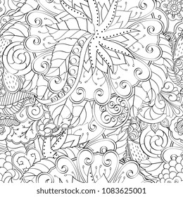 Tracery seamless pattern. Mehndi design. Ethnic monochrome binary doodle texture. Curved doodling black and white background. Vector