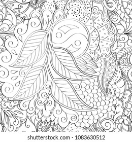 Tracery seamless pattern. Mehndi design. Ethnic monochrome binary doodle texture. Curved doodling black and white background. Vector