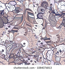 Tracery seamless pattern. Mehndi design. Ethnic colorful doodle texture. Curved doodling background. Vector