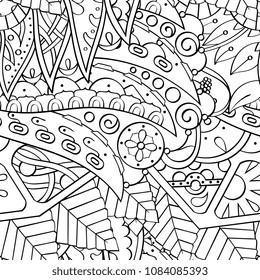 Tracery seamless pattern. Mehndi design. Ethnic monochrome binary doodle texture. Curved doodling black and white background. Vector