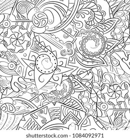 Tracery seamless pattern. Mehndi design. Ethnic monochrome binary doodle texture. Curved doodling black and white background. Vector