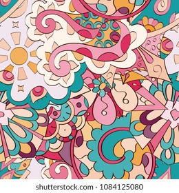 Tracery seamless pattern. Mehndi design. Ethnic colorful doodle texture. Curved doodling background. Vector