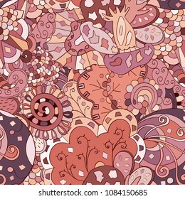 Tracery seamless pattern. Mehndi design. Ethnic colorful doodle texture. Curved doodling background. Vector