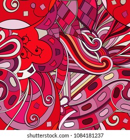 Tracery seamless pattern. Mehndi design. Ethnic colorful doodle texture. Curved doodling background. Vector