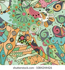 Tracery seamless pattern. Mehndi design. Ethnic colorful doodle texture. Curved doodling background. Vector