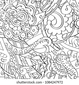 Tracery seamless pattern. Mehndi design. Ethnic monochrome binary doodle texture. Curved doodling black and white background. Vector