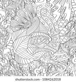Tracery seamless pattern. Mehndi design. Ethnic monochrome binary doodle texture. Curved doodling black and white background. Vector