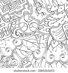 Tracery seamless pattern. Mehndi design. Ethnic monochrome binary doodle texture. Curved doodling black and white background. Vector