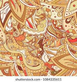 Tracery seamless pattern. Mehndi design. Ethnic colorful doodle texture. Curved doodling background. Vector