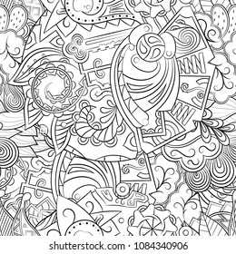 Tracery seamless pattern. Mehndi design. Ethnic monochrome binary doodle texture. Curved doodling black and white background. Vector
