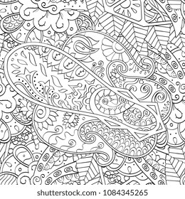 Tracery seamless pattern. Mehndi design. Ethnic monochrome binary doodle texture. Curved doodling black and white background. Vector