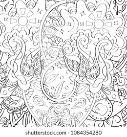 Tracery seamless pattern. Mehndi design. Ethnic monochrome binary doodle texture. Curved doodling black and white background. Vector